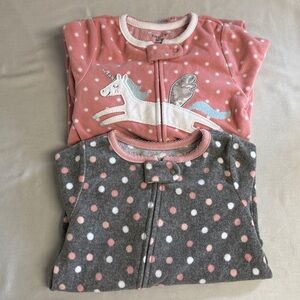 Carter's - Pair of Coral and White Polka Dot Baby Fleece Sleepers/Footies